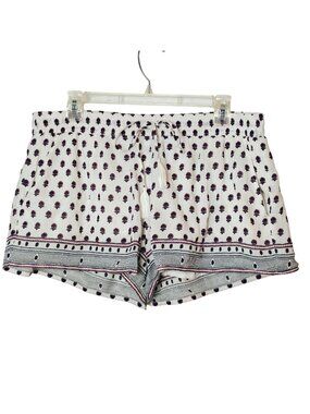 Soft Joie Womens Shorts L Boho White Burgundy Festive Lined Pockets Casual Beach